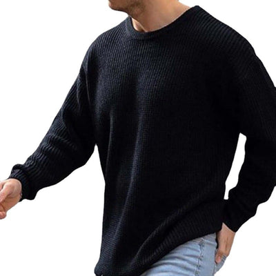 Fashion Sweater Men's Knit Top Solid Color Round Neck - Black - Men's Sweaters - Carvan Mart