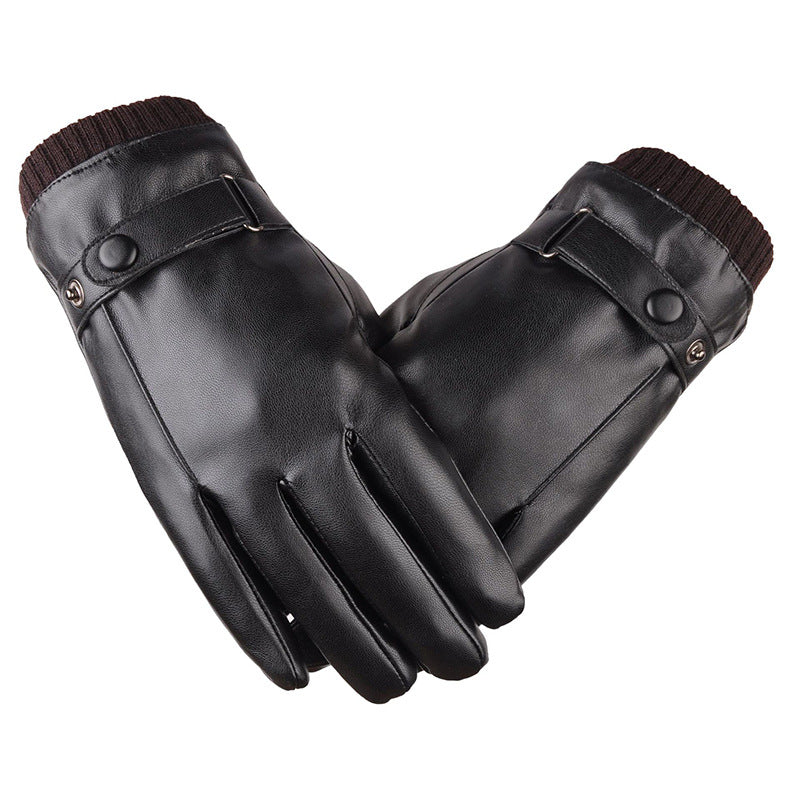 Men's Winter Riding Fleece Padded PU Gloves - Black Average Size - Men's Gloves - Carvan Mart