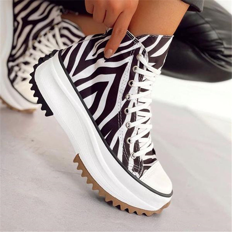 Women's Run Hike Hi Viscose Platform Canvas Shoes - Trendy High-Top Sneakers - Zebra pattern - Women's Shoes - Carvan Mart