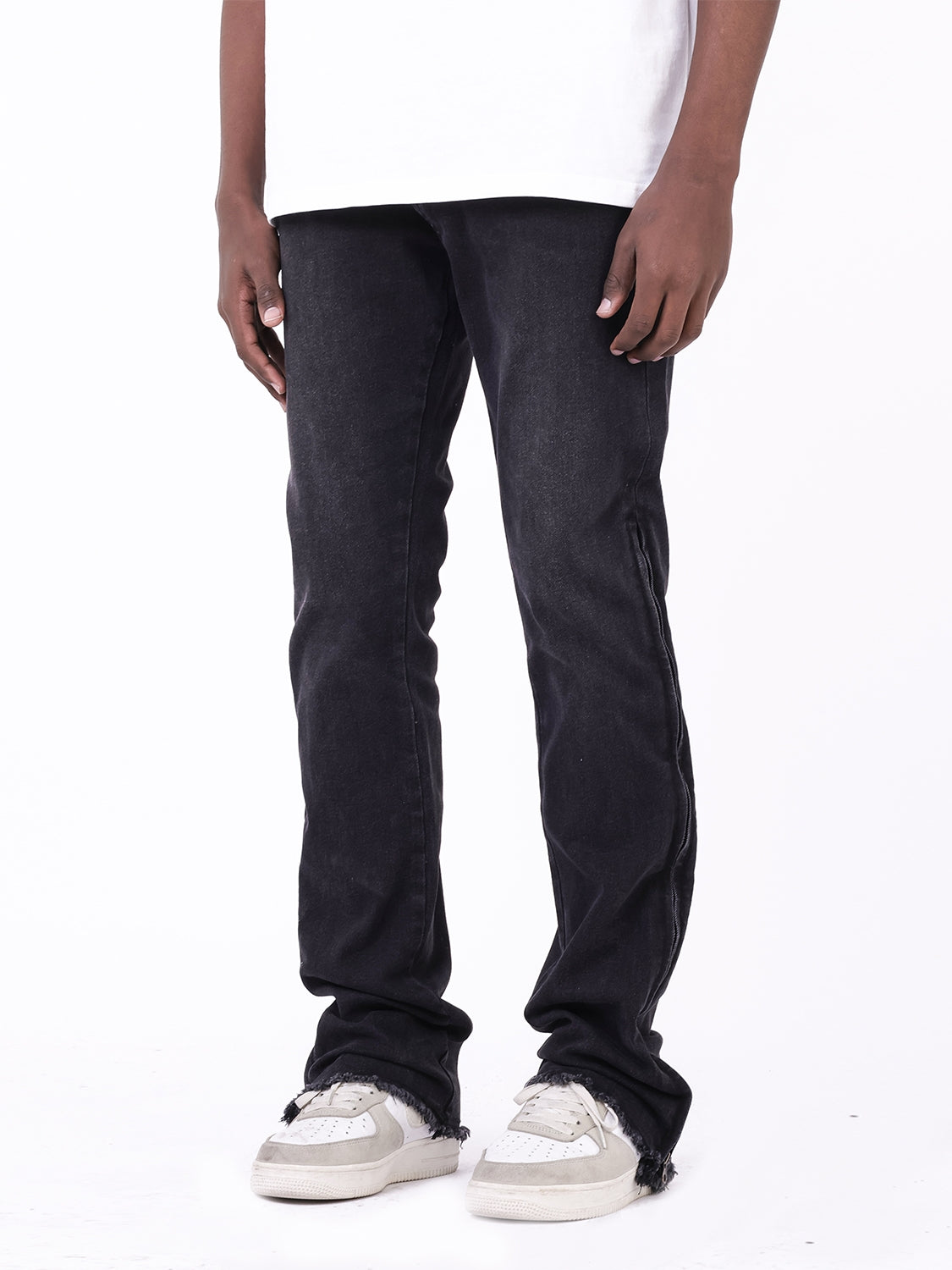 Straight Tube Raw Edge Side Zipper Design Jeans - Carvan Mart