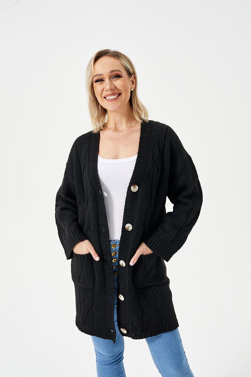 Women's Warm Long Casual Cardigan Sweater - Black - Sweaters - Carvan Mart