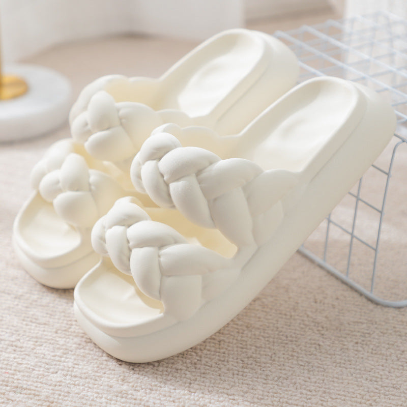 Women Shoes Non-slip Double Woven Design Bathroom Slippers - Offwhite - Women's Slippers - Carvan Mart