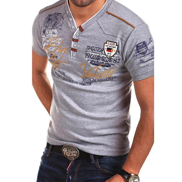 Casual Men's Henley Shirts Fashion Short-sleeved T-shirt - Carvan Mart
