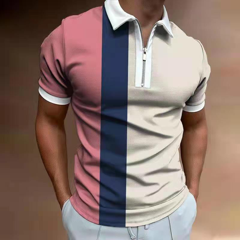 Men's Polo Striped Printed Short Sleeve T-Shirt - Carvan Mart