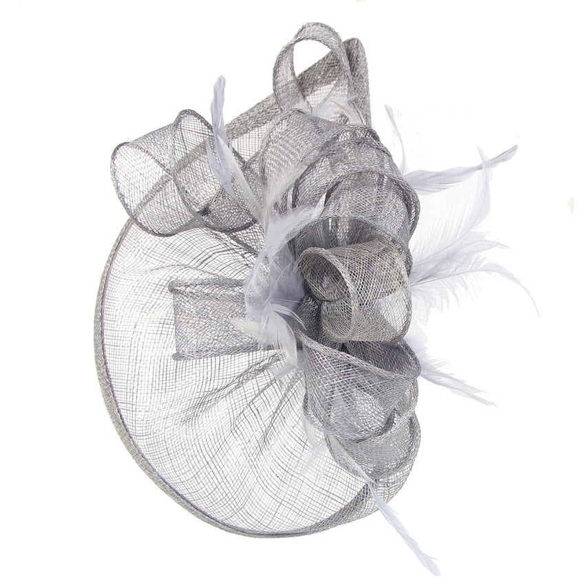 Fascinator Hat Hemp Yarn Banquet Net Top Hat Bridal Feather Hat - Grey - Women's Hats & Caps - Carvan Mart