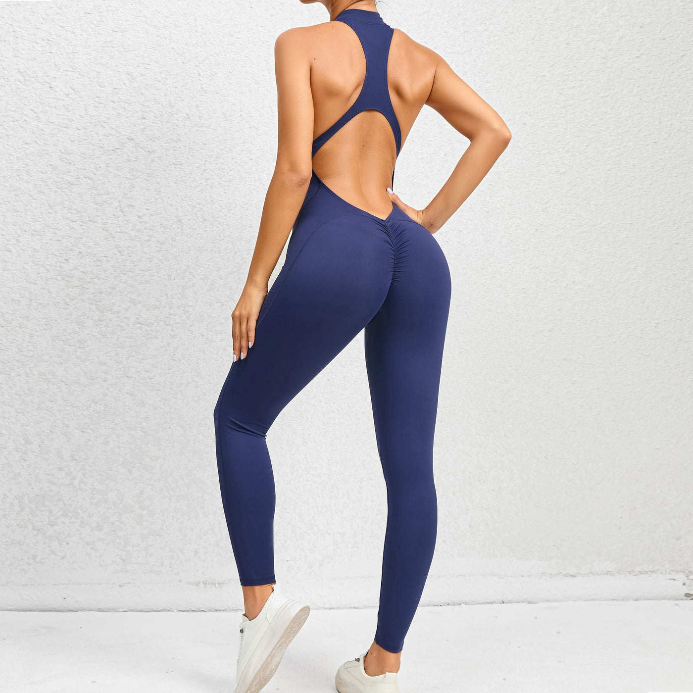 Yoga Fitness Jumpsuit Sleeveless Tummy Control Stretch Shapewear Butt Lifting Women Sportswear - Navy Blue - Active Attire - Carvan Mart