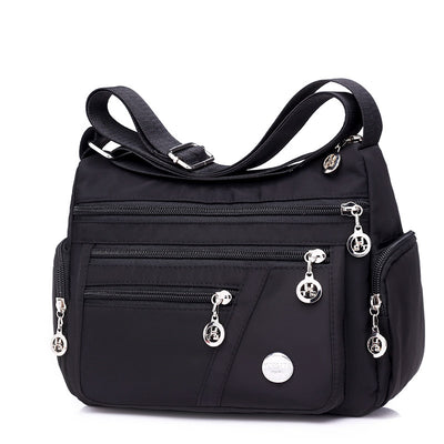 Ladies Multi-layer Square Shoulder Messenger Bag Waterproof Nylon Oxford Crossbody Handbags - Black - Shoulder Bags - Carvan Mart