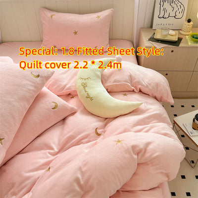 Milk Velvet Four Piece Set Of Healing Princess Style Double Sided Velvet Coral Velvet Bed Sheets - Carvan Mart