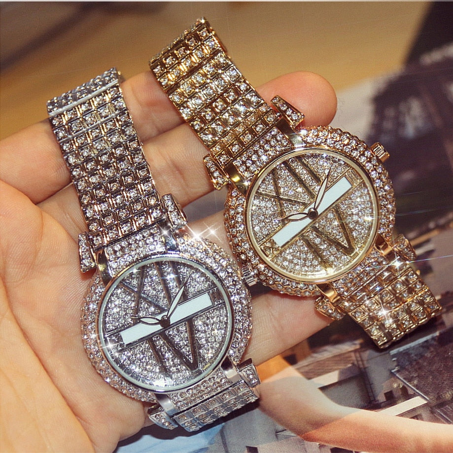 Luxury Diamond Women Watches Fashion Brand Stainless Steel Bracelet Wrist Watch Women Design Quartz Watch Clock relogio feminino - Carvan Mart