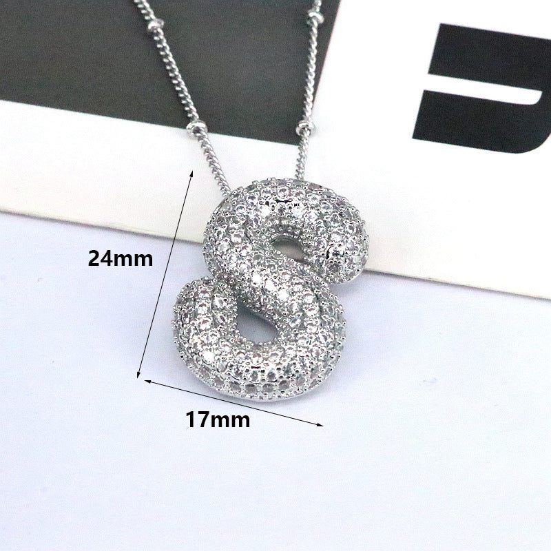 Brass Zircon Bubble Balloon Letter Pendant Necklace For Women - Silvery S - Necklaces - Carvan Mart