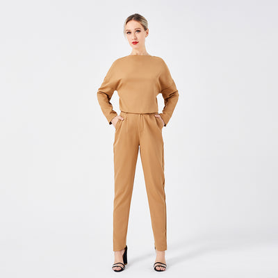 Stylish Sweater Two Piece Long Pants Set for Women - Comfortable Outfit - Khaki - Sweaters - Carvan Mart