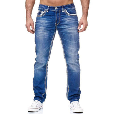 Men Jeans With Pockets Straight Pants Business Casual Daily Streetwear Trousers Men's Clothing - Carvan Mart