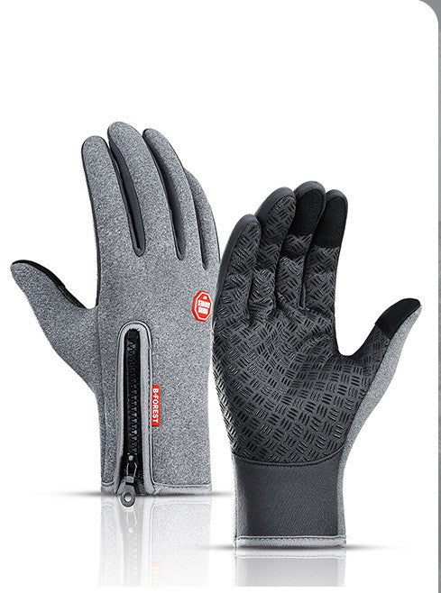 Winter Gloves Touch Screen Riding Motorcycle Sliding Waterproof Sports Gloves With Fleece - Grey - Men's Gloves - Carvan Mart