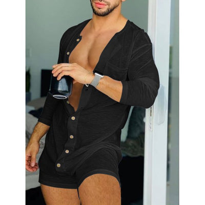 Pure Color Tight Jumpsuit New Homewear - Black - Men Suits & Sets - Carvan Mart