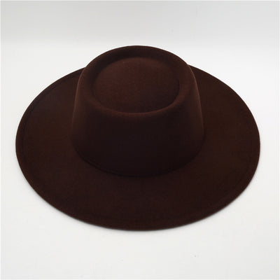 Retro Fedora 8cm Wide Brim Solid Color Concave-convex Dome Woolen Hat - Brown Average Size - Men's Hats & Caps - Carvan Mart