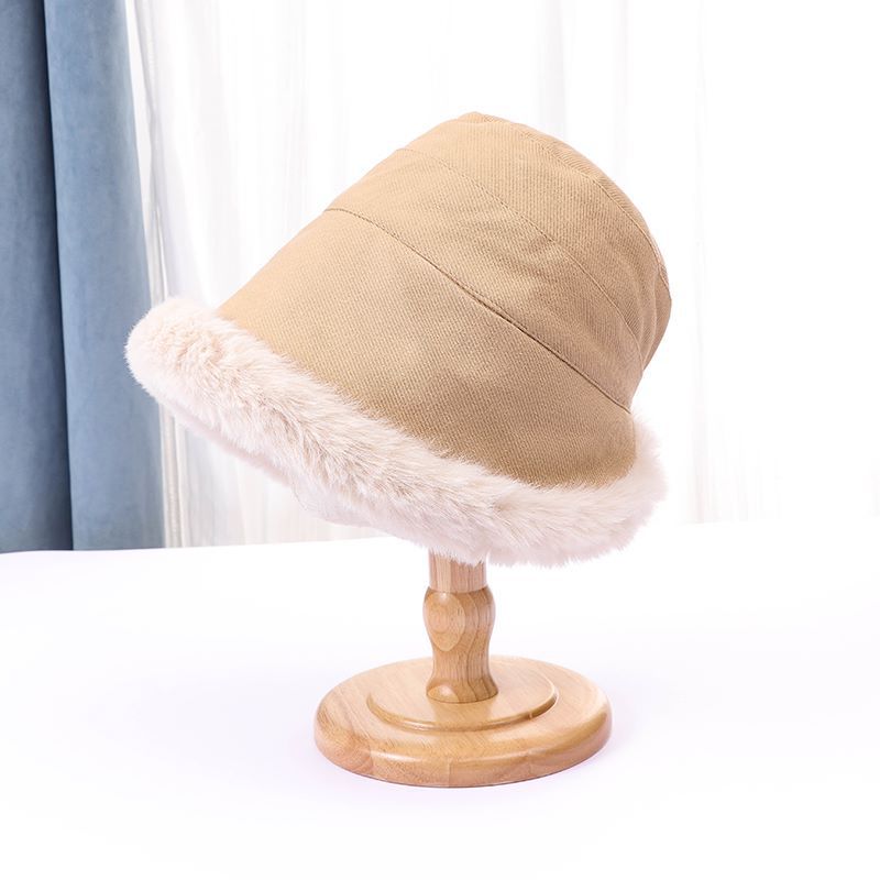 Thick Plush Cold Protection Ear Protection And Warm Basin Hat - Rice white M - Women's Hats & Caps - Carvan Mart