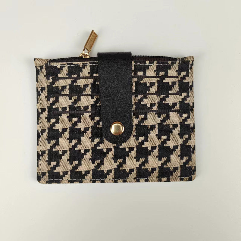 Short Small Card Holder Certificate Holder Women With Zipper - 014 Houndrs Thooth Black - Women's Wallet - Carvan Mart