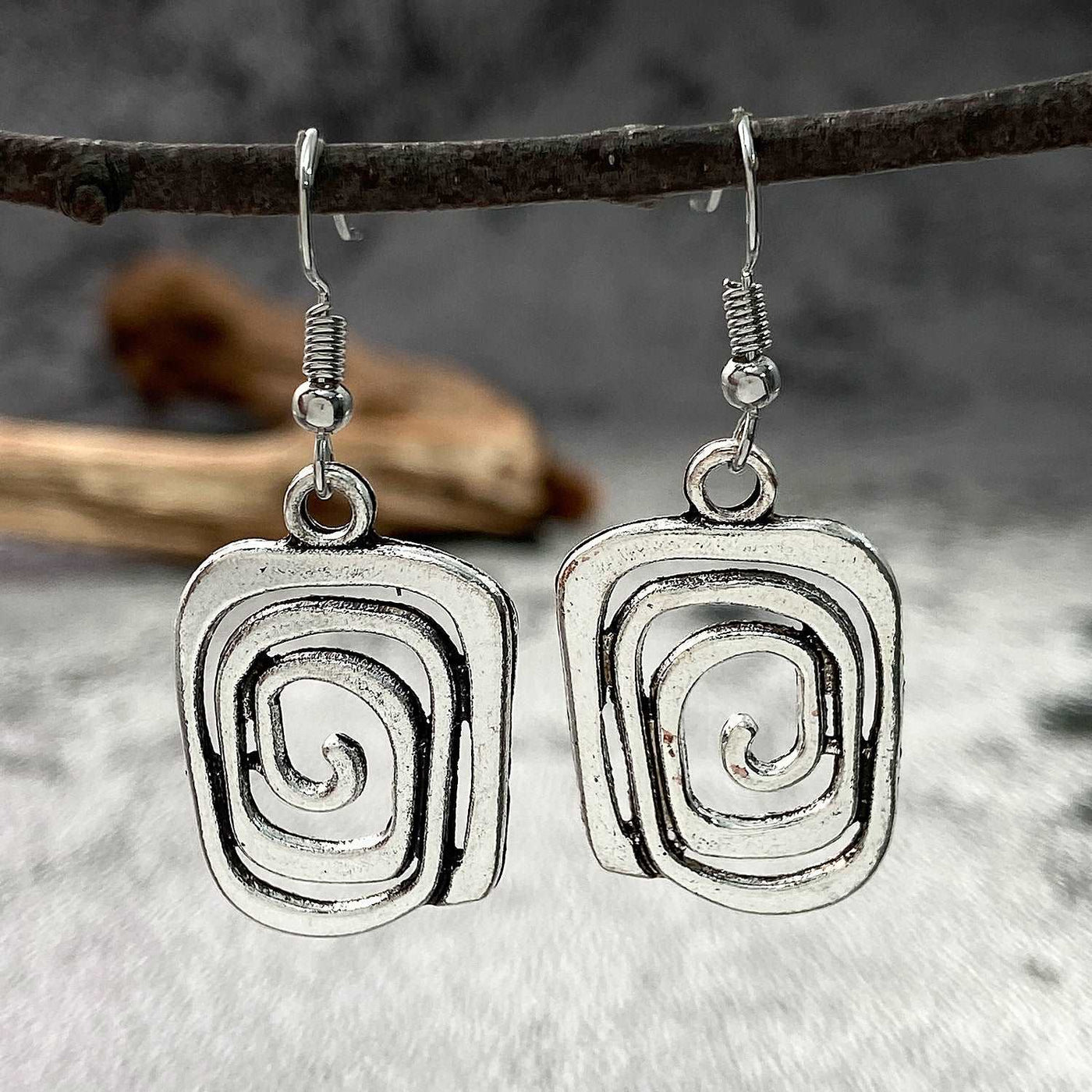 Geometric Alloy Pendant Earrings Minimalist Geometric Earrings - Antique Silver - Earrings - Carvan Mart