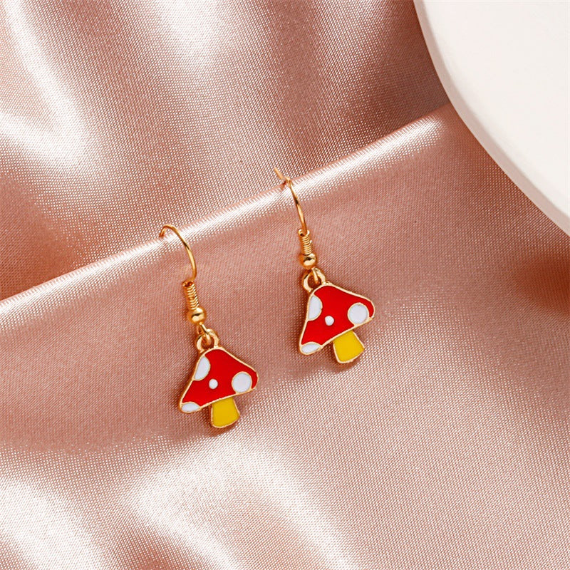 Color Drop Oil Small Mushroom Alloy Earrings - - Earrings - Carvan Mart