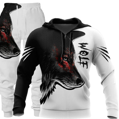 3D Wolf Print Tracksuit Men Sportswear Hooded Sweatsuit Two Piece Outdoors Running Fitness Mens Clothing Jogging Set - Set fourteen - Men Suits & Sets - Carvan Mart