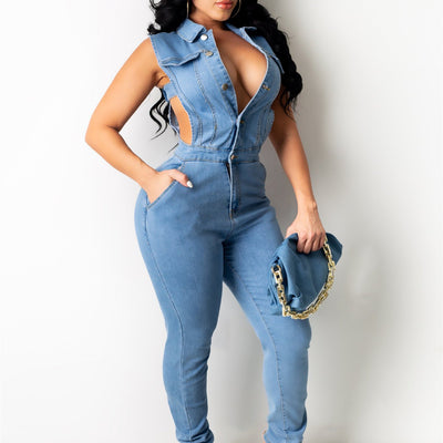 Women's Fashion Slim Fit Bodysuit Denim Overall Style Jumpsuit - Carvan Mart