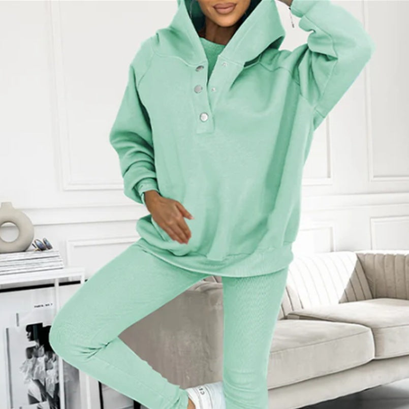 Women's Three Piece Suit Sports Loose Hooded Sweatshirt Vest And Slim Trousers - Carvan Mart