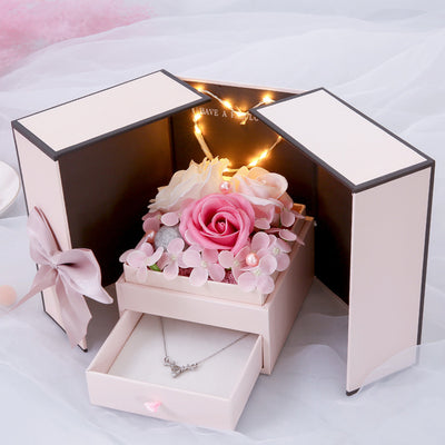 Gift Box Double Door Rose Gift Box Jewelry Creative Decorate Box - Pink Double door with light - Gift - Carvan Mart