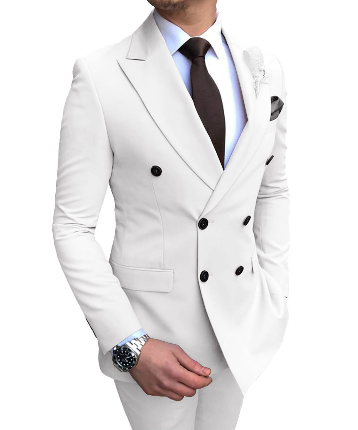 Men's Two-piece Groomsmen Costume Wedding Suit - White - Men Suits & Sets - Carvan Mart