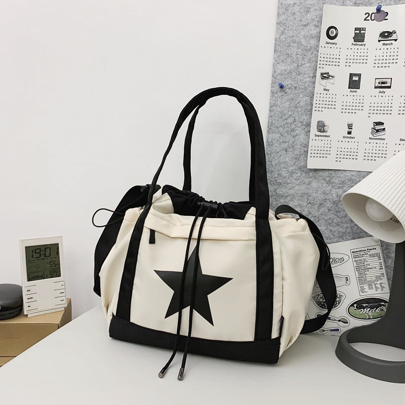 Trendy Women's Canvas Crossbody Handbag - Stylish Five-Pointed Star Design - White - Shoulder Bags - Carvan Mart