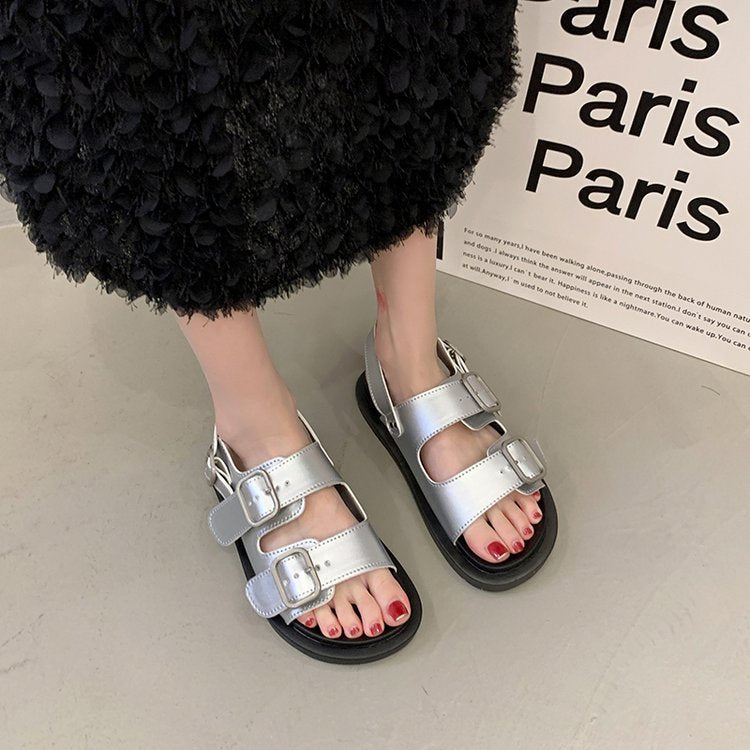 Women's Summer Outdoor Soft-soled Double-strap Platform Sandals - Silver - Women's Sandals - Carvan Mart