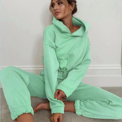 Women 2 Piece Sweat Suit Tracksuit Long Sleeve Hoodie Sportswear - Carvan Mart