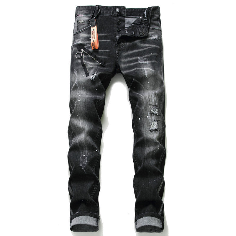 Men Jeans Pant Famous D2 Slim Jeans Pants Zipper Hole Pencil Pants - Black - Men's Jeans - Carvan Mart