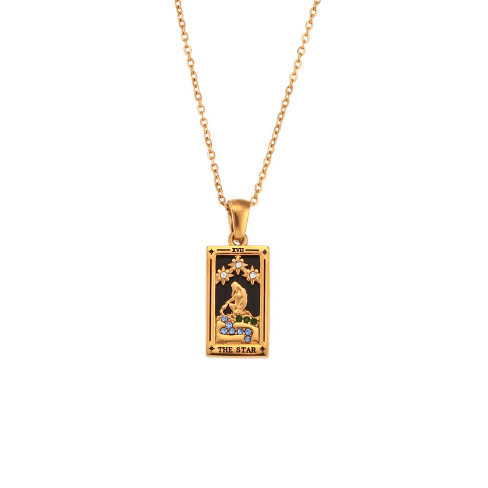 Fashion Tarot Necklace With Rhinestones Diamond Set Pendant Rectangular Drip Necklace Jewelry - Star - Necklaces - Carvan Mart