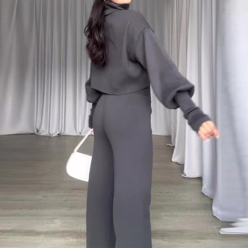 Fashion Suit Turtleneck Long-sleeve Top And High-waisted Trouser - - Suits & Sets - Carvan Mart