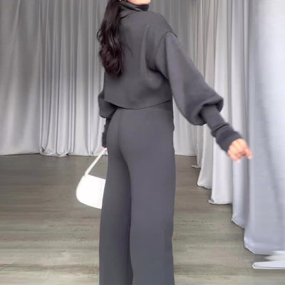 Fashion Suit Turtleneck Long-sleeve Top And High-waisted Trouser - Carvan Mart