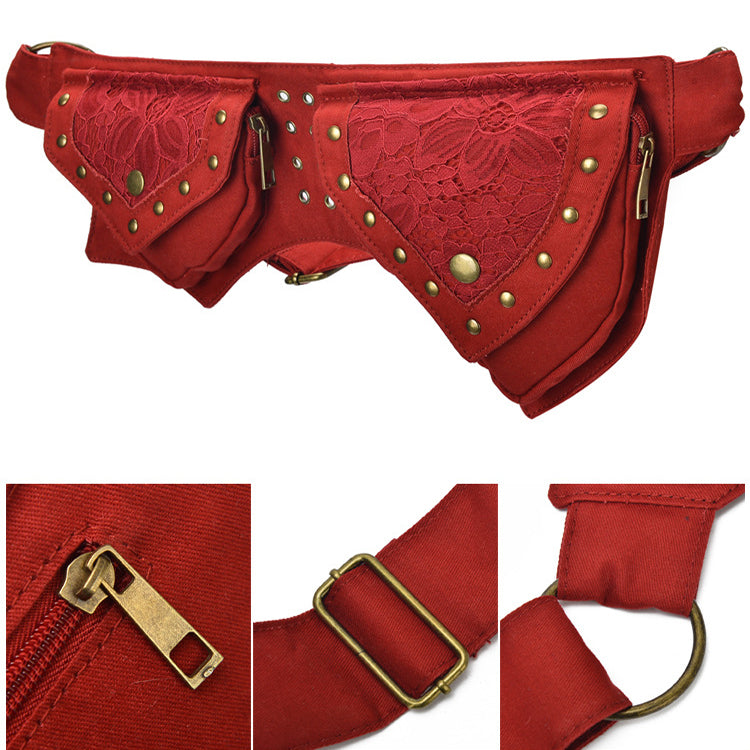 Vintage Belt Bag with Pockets - Studded Waist Bag for Women - - Shoulder Bags - Carvan Mart