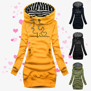 Heart Print Long Hoodie Women - - Women Hoodies & Sweatshirts - Carvan Mart