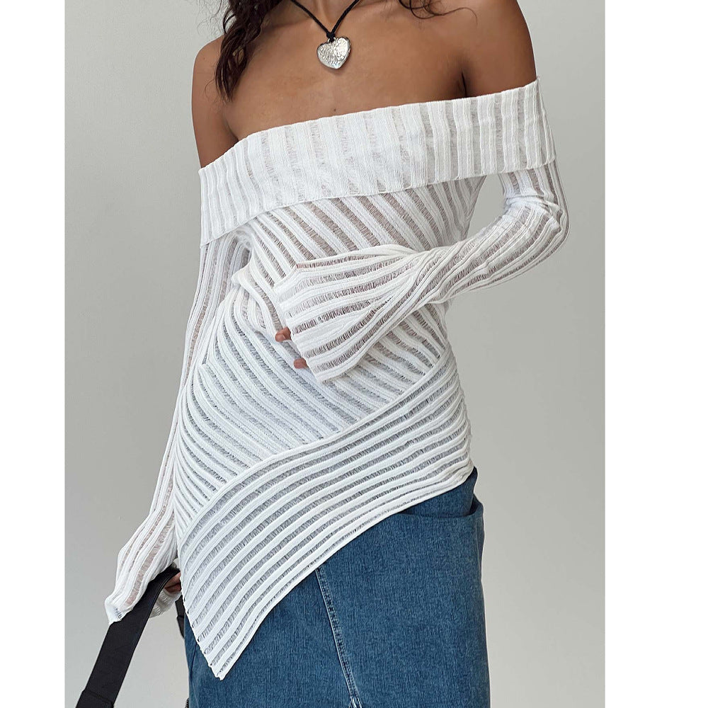 French Style Off-shoulder Long Sleeve Knitted Woolen Pullover - Carvan Mart