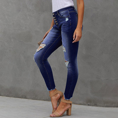 High Rise Cropped Denim Jeans for Women - Hand Worn Street Style Pencil Pants - - Women's Jeans - Carvan Mart