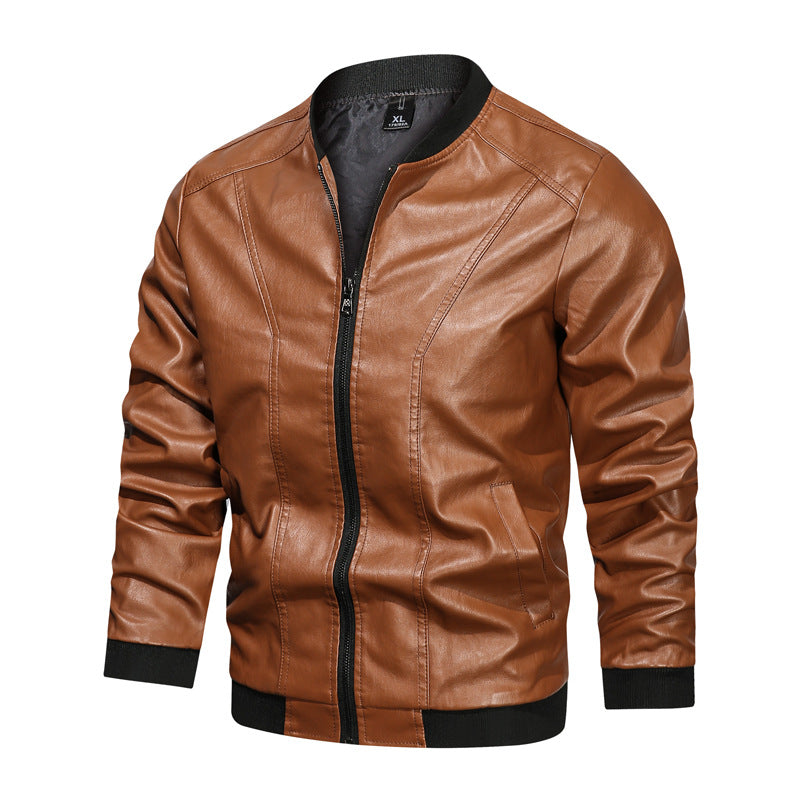 Men Casual Leather Jacket Zipper Leather - Carvan Mart