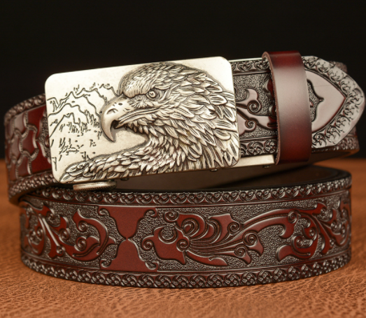 Self-buckled Men's Belt Leather Personalized Carved Casual Jeans - Carvan Mart