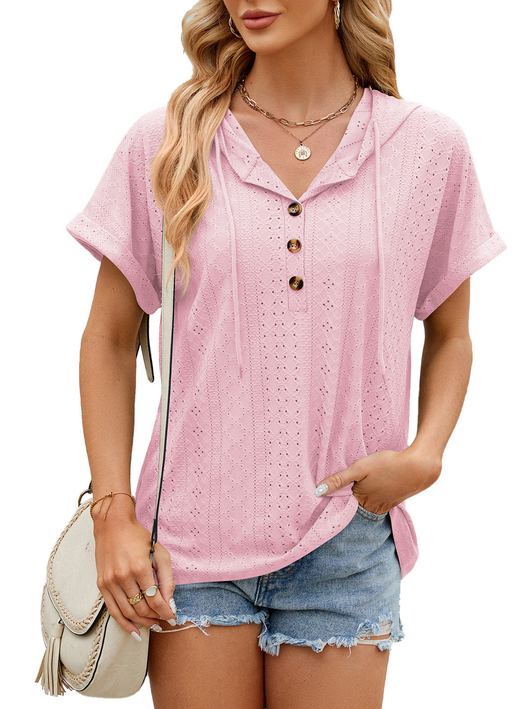 Women's T-shirt Loose Hollow Design Short-sleeve Top - Carvan Mart