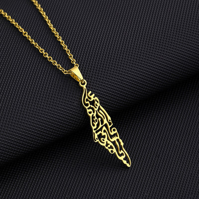 Stainless Steel Palestine Map Necklace - Gold - Necklaces - Carvan Mart
