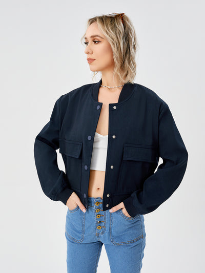 Women's Lightweight Cropped Bomber Jacket - Casual Y2K Streetwear Utility Coat - - Women's Coats & Jackets - Carvan Mart