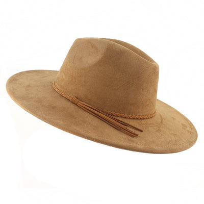 Jazz Women's 10cm Brim Suede Peach Top Tassel Hat - Khaki M56 58cm - Women's Hats & Caps - Carvan Mart