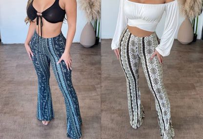 Elastic Flare Pants Women's Slim Sexy Print Trousers