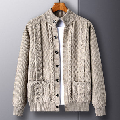 Young And Middle-aged Thick Knit Cardigan Retro Jacquard Loose-fitting Sweater Jacket - Carvan Mart Ltd