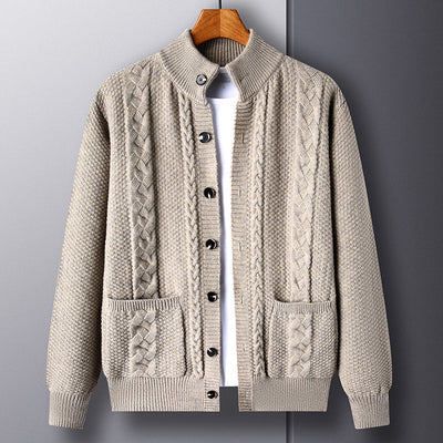 Thick Knit Cardigan Retro Jacquard Loose-fitting Sweater Jacket - Camel - Men's Sweaters - Carvan Mart