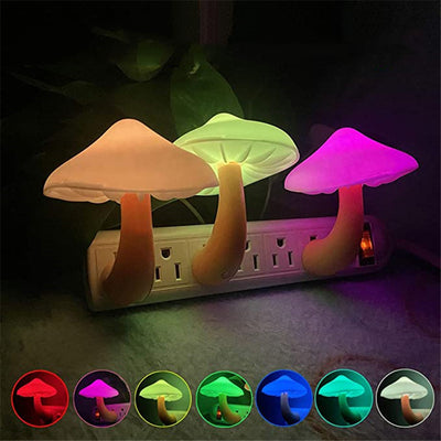 LED Night Light Mushroom Wall Socket Lamp EU US Plug Warm White Light-control Sensor Bedroom Light Home Decoration - Mushroom US Colorful - Led Lighting - Carvan Mart