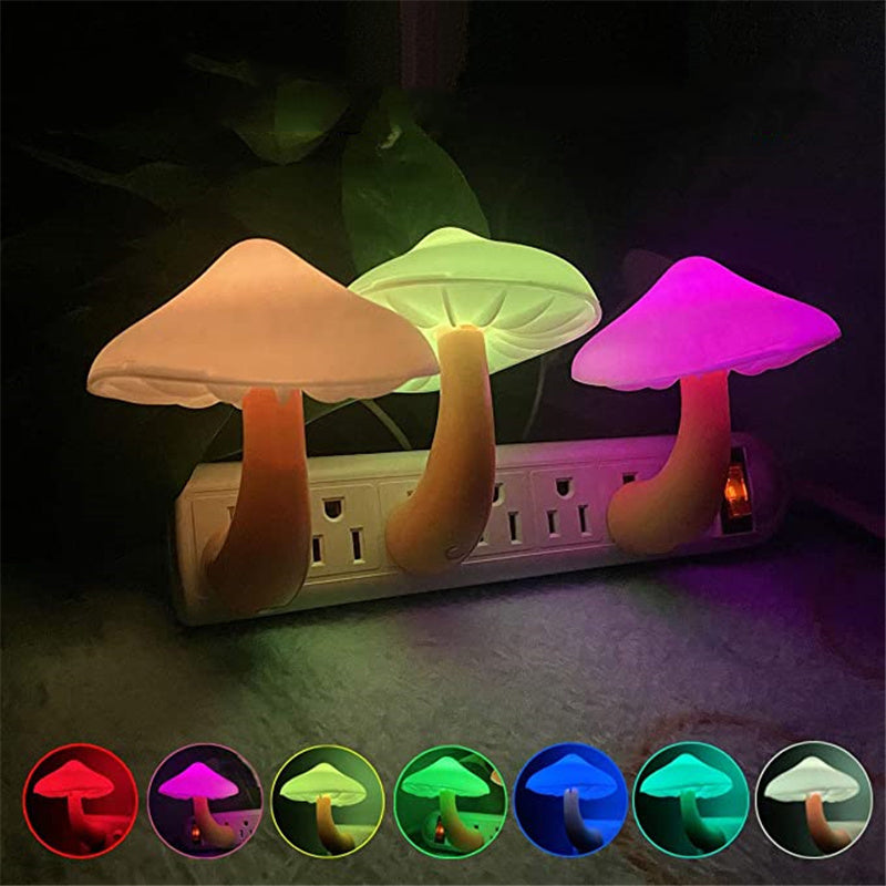 LED Night Light Mushroom Wall Socket Lamp EU US Plug Warm White Light-control Sensor Bedroom Light Home Decoration - - Led Lighting - Carvan Mart